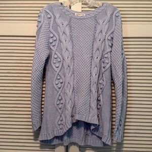 COLDWATER CREEK Soft Blue Hi-Low Cable & Popcorn Knit Sweater